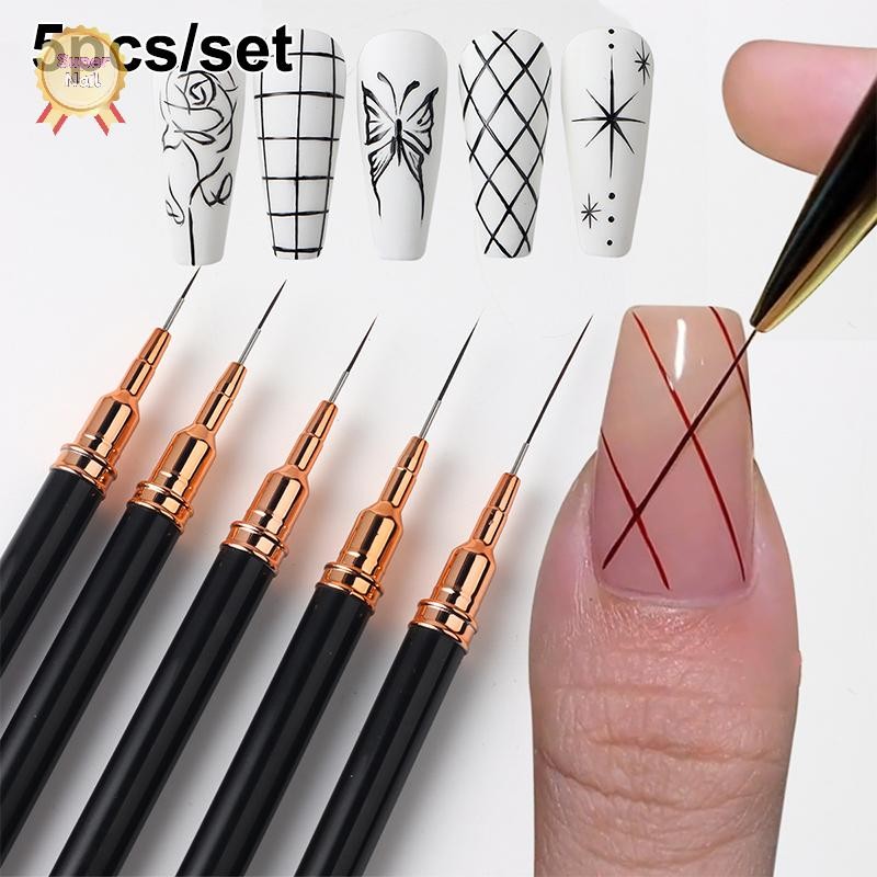 SuperNail 5 ชิ้น/เซ็ตเล็บ Liner แปรงสําหรับ Striping ภาพวาดออกแบบ,เจล Liner เล็บแปรงสําหรับเล็บ 7/9/11/15/20 มม.Vary