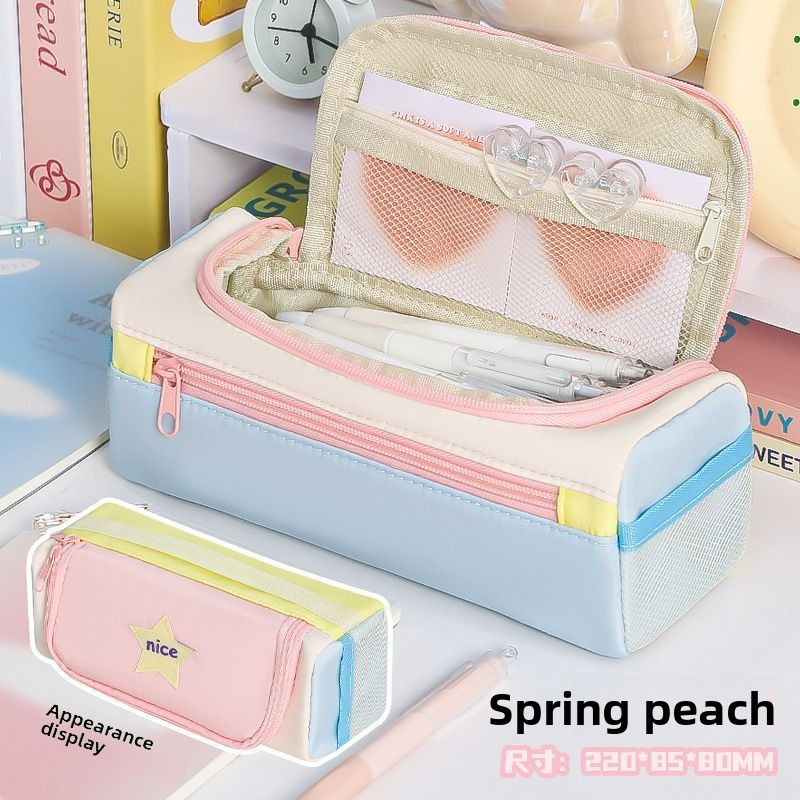 กล่องเครื่องเขียน Flip-Top Square ความจุขนาดใหญ่ - ที่จัดระเบียบสไตล์สไตล์มินิมอลและคราบสําหรับนักเรียนมัธยมปลาย