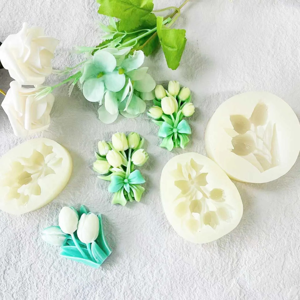 น่ารักทิวลิปFondantดอกไม้เบเกอรี่แม่พิมพ์DIYจําลองดอกไม้รถกลิ่นหอมหินพลาสเตอร์ซิลิโคนแม่พิมพ์