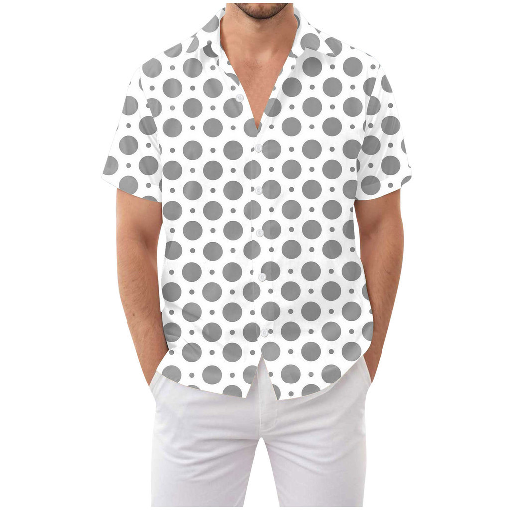 เสื้อแขนสั้นลายจุด Polka Dot สำหรับผู้ชาย สวมใส่ง่าย เนื้อผ้าฝ้าย พร้อมงานสวมใส่