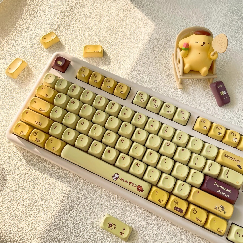 Pom Pom Purin Keycaps 120 คีย์ MOA โปรไฟล์ PBT Dye Sublimation Wooting60 MAD60 Aula F75 Keycaps น่าร