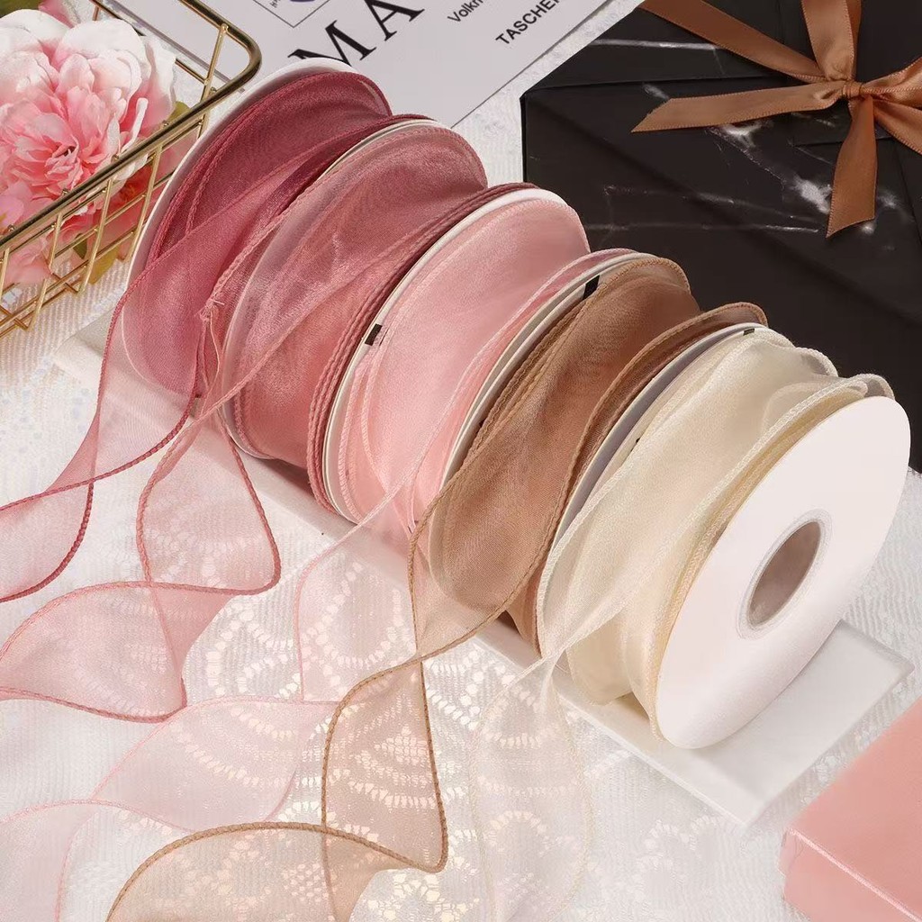 ริบบิ้นผ้า 4 cm ริบบิ้น 4 cm ริบบิ้นหางปลา และผ้ากอซห่อดอกไม้ พร้อมอุปกรณ์ตกแต่งกล่องของขวัญและเค้ก