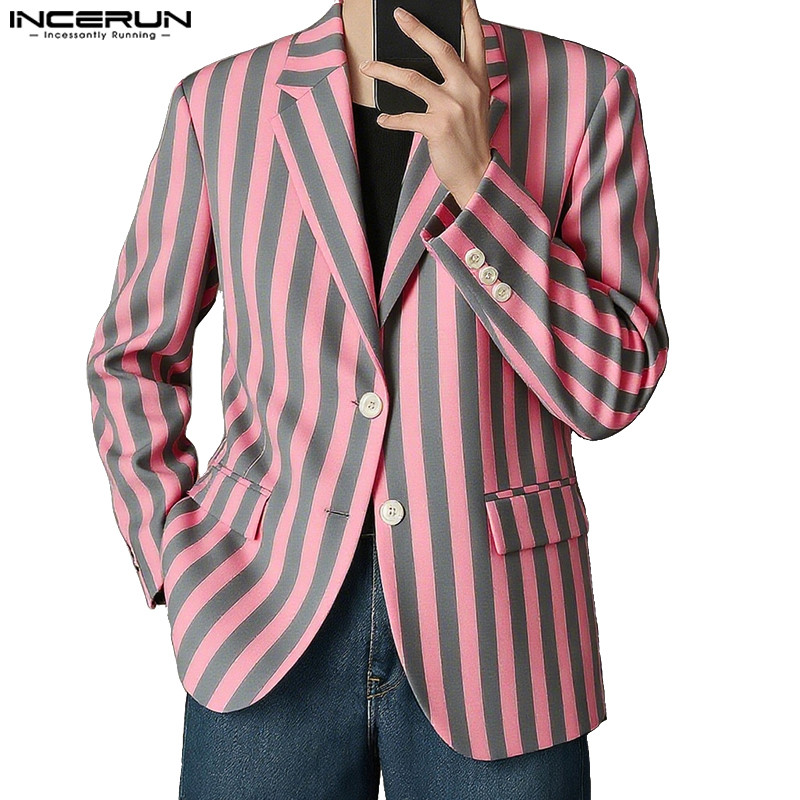 ชุดสูทลายทางสำหรับผู้ชาย สไตล์ลำลองพร้อมเสื้อเบลเซอร์