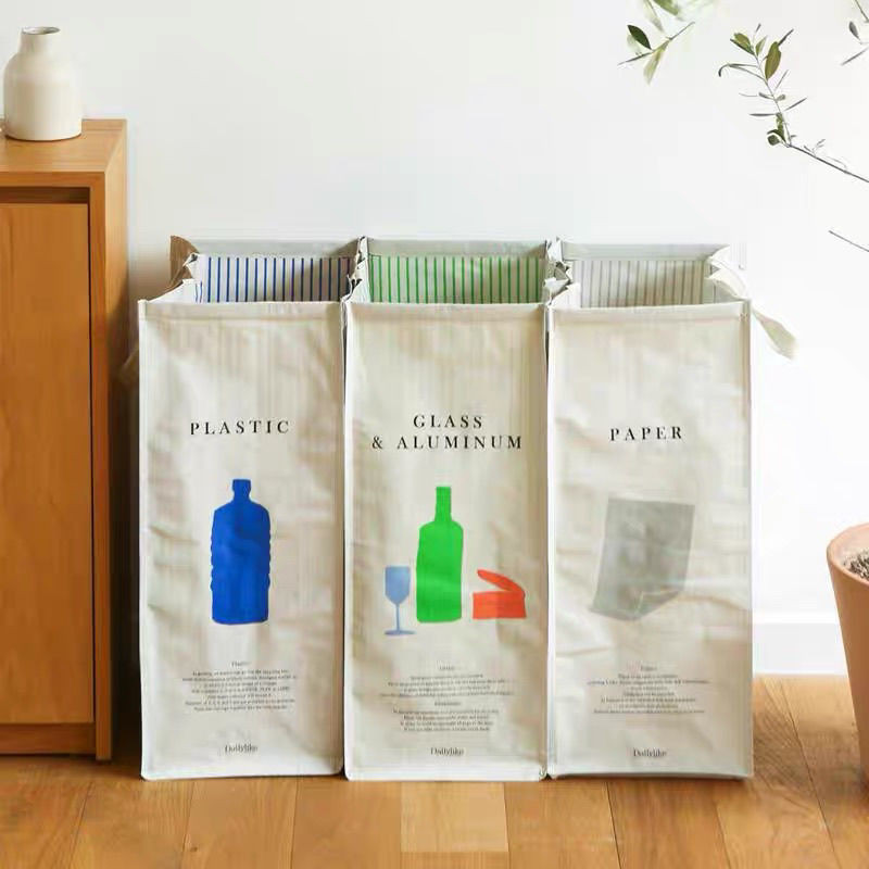 ถุงจัดระเบียบแบบแยกประเภท กันน้ำ ความจุใหญ่/มินิ พกพาสะดวก สไตล์เกาหลี สำหรับเสื้อผ้าสกปรก รีไซเคิล ขยะ บ้าน/ออฟฟิศ