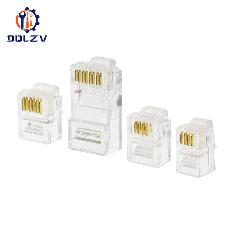 RJ11 Connector 4P4C 6P4C 6P6C 8P8C Modular หัวปลั๊กสายโทรศัพท์ Gold Plated Crimp เครือข่ายตัวเชื่อมต
