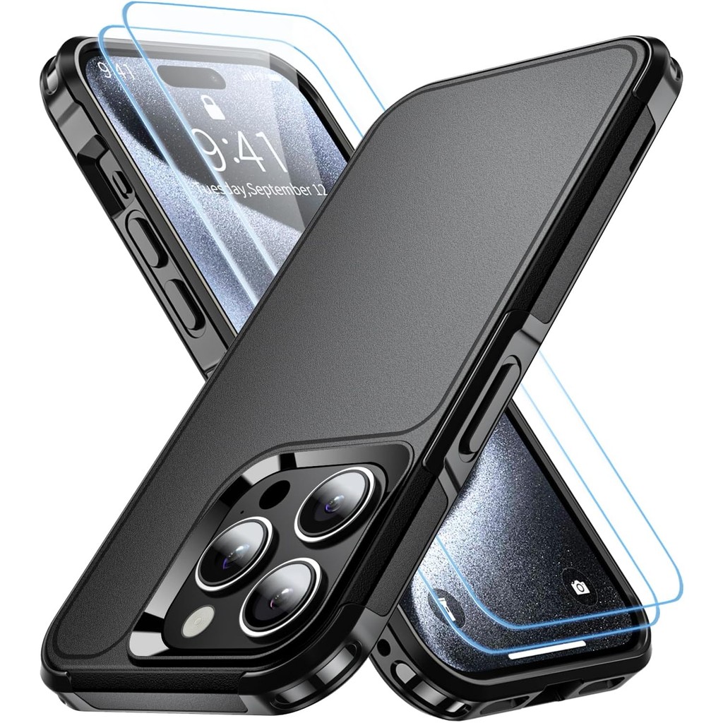สําหรับ iPhone 15 Pro Case,[18 FT Military Grade Drop Protection], with 2X[9H Screen Protector ] Sli