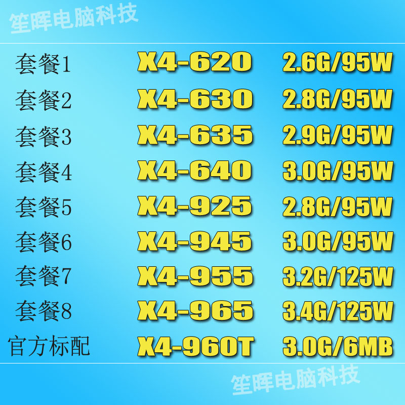 AMD X4-620 630 6.35 640 925 945 955 965 960T AM3 หลวมแท็บเล็ต CPU