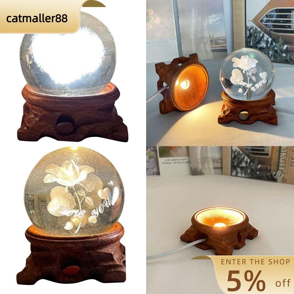 CATMALLER88 ฐานลูกบอลคริสตัล USB Luminous LED Crystal Sphere Base