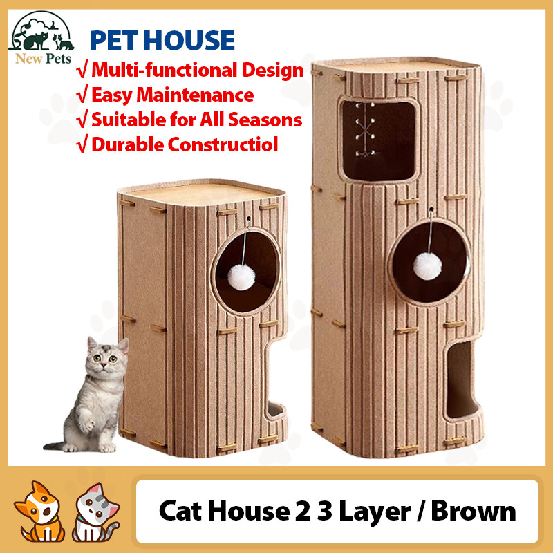 Newpets Cat House 2 3 ชั้น Cat Scratching Board แบบบูรณาการ Cat Nest Tree Hole Bucket ในร่มอเนกประสงค์สัตว์เลี้ยงเตียงที่ถอดออกได้