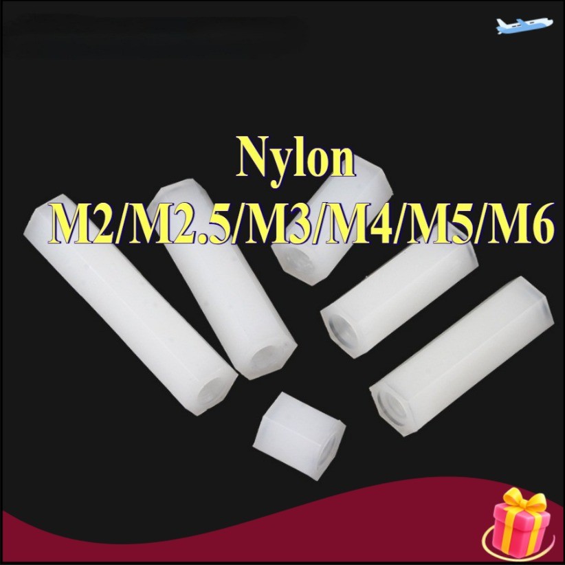 คอลัมน์ไนลอน, หัวแบนหกเหลี่ยมแกนผ่านคู่, คอลัมน์แยก, คอลัมน์รองรับพลาสติกสีขาว, คอลัมน์สเปเซอร์ M2/M