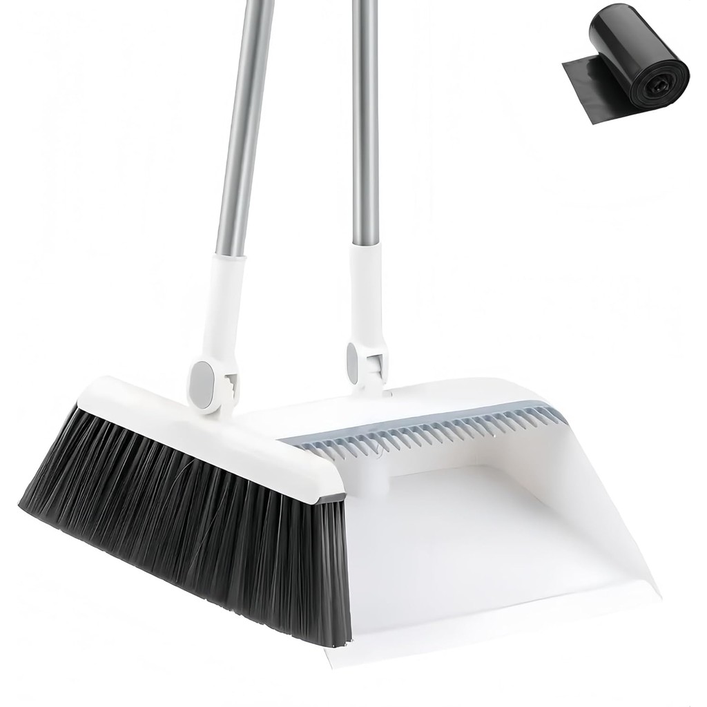 Upgrade Broom and Dustpan Set, with Garbage Bags, Broom with Dustpan Combo Set, Large Size and with 