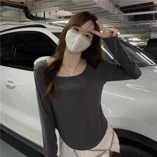 Hotgirl พร้อมส่งจากกทม Y2K เสื้อครอปแขนยาวผู้หญิง เสื้อครอปรัดรูปแฟชั่นเกาหลีสุดเซ็กซี่ แฟชั่นย้อนยุคที่เรียบง่าย