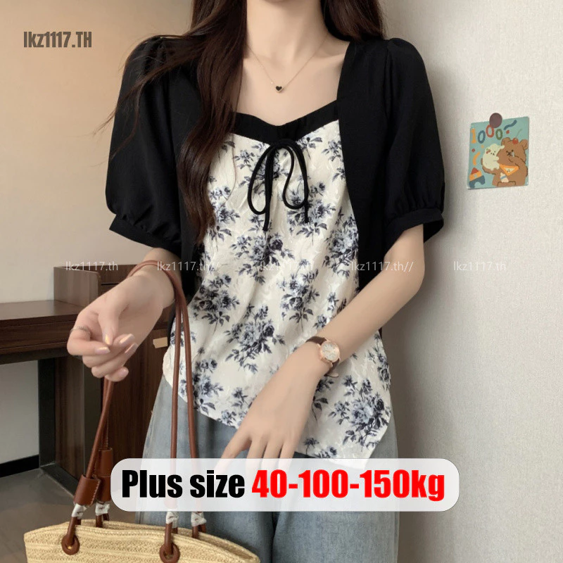 เสื้อเชิ้ตผู้หญิงไซส์ใหญ่ แขนตุ๊กตา ลายดอก ทรงหลวม ผูกเชือก thumbnail 3