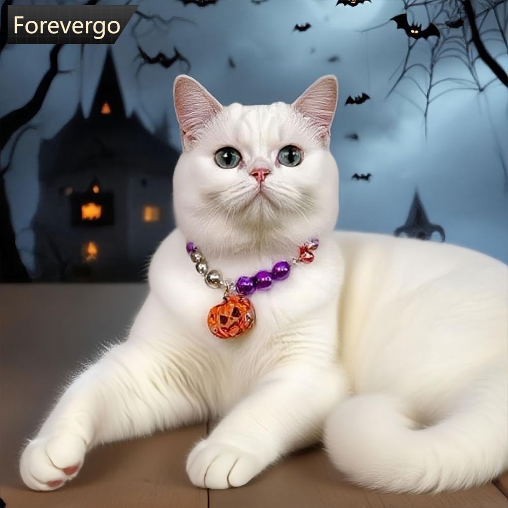 FVG ฮาโลวีนปรับปลอกคอสัตว์เลี้ยงพร้อมไข่มุก Iridescent Pumpkin Charm ลูกสุนัขลูกแมวสร้อยคอสําหรับแมว