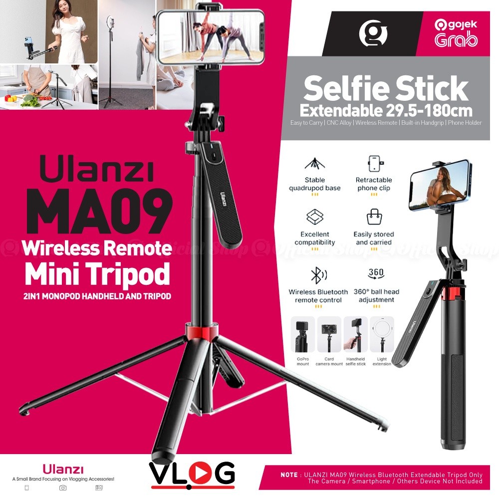 ULANZI MA09 Selfie Stick บลูทูธไร้สายสําหรับสมาร์ทโฟนวิดีโอ HP Action กล้องขาตั้งกล้องและโหมด Gimbal