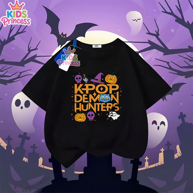COD Kpop Demon Hunters Halloween T-shirt ฮาโลวีน ลาย เสื้อยืดเด็กพร้อมส่ง ผ้าคอตตอล เสื้อเชิ้ต 90-15