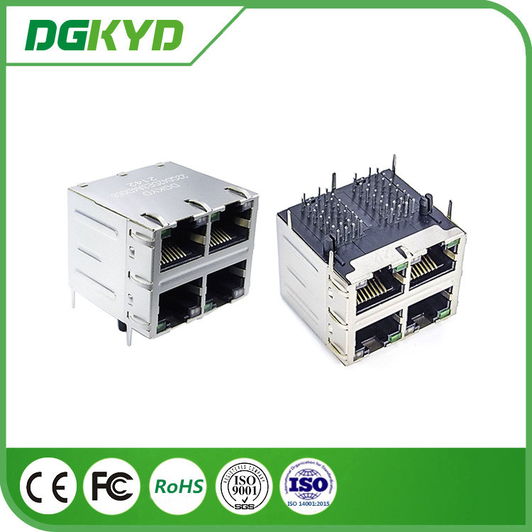 ขั้วต่อเครือข่าย Gigabit 2X2 RJ45 พร้อมโล่ไฟ 10PIN