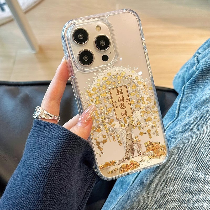 เคส iqoo 12 เคส iqoo 13 iqoo 13 case Magnetic Gold เหรียญ Lucky Tree เหมาะสําหรับ vivoiQOOZ9Turbo เค