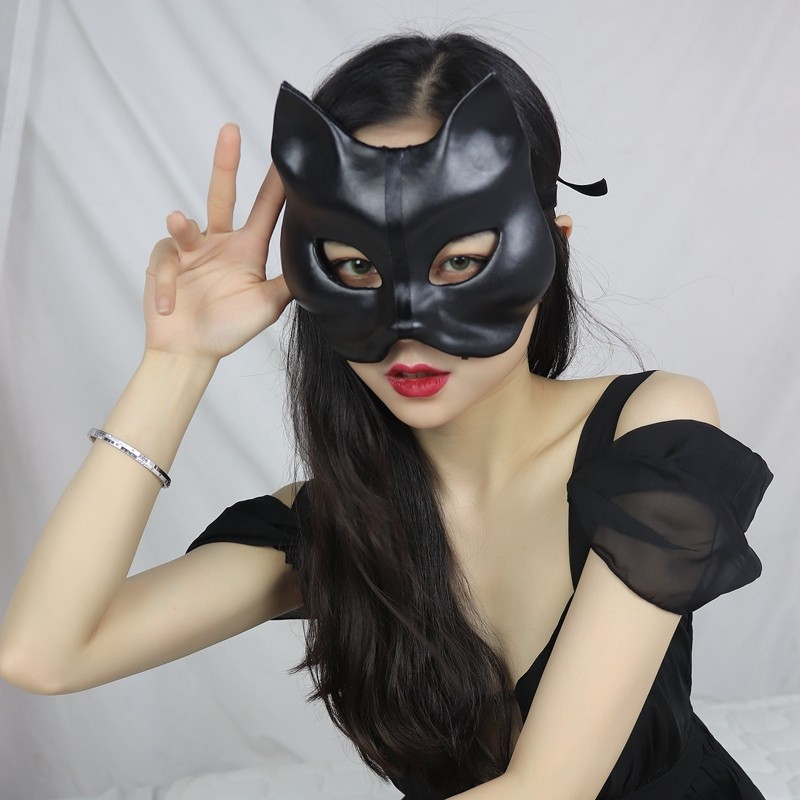 Dovetail Black pu Cat Mask Pure Punk Dark Series Girl Mask Girl Full Face Japanese Fox ฮาโลวีน