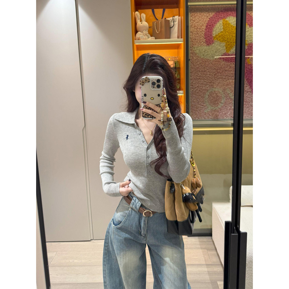 เก่า เงิน ปุ่มลมถักผู้หญิงฤดูใบไม้ร่วงและฤดูหนาวเอว-หยิกแขนยาวด้านบน