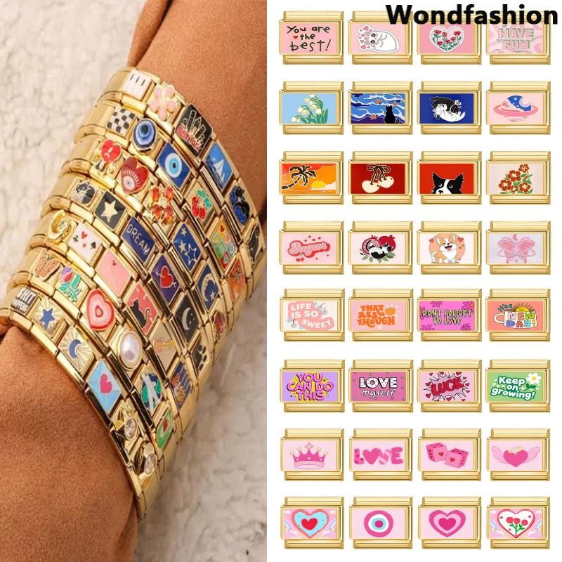 ฐานสร้อยข้อมือสแตนเลสพิมพ์ภาพสไตล์อิตาเลียน ขนาด charm fit 9 มม. เหมาะสำหรับทำเครื่องประดับเอง