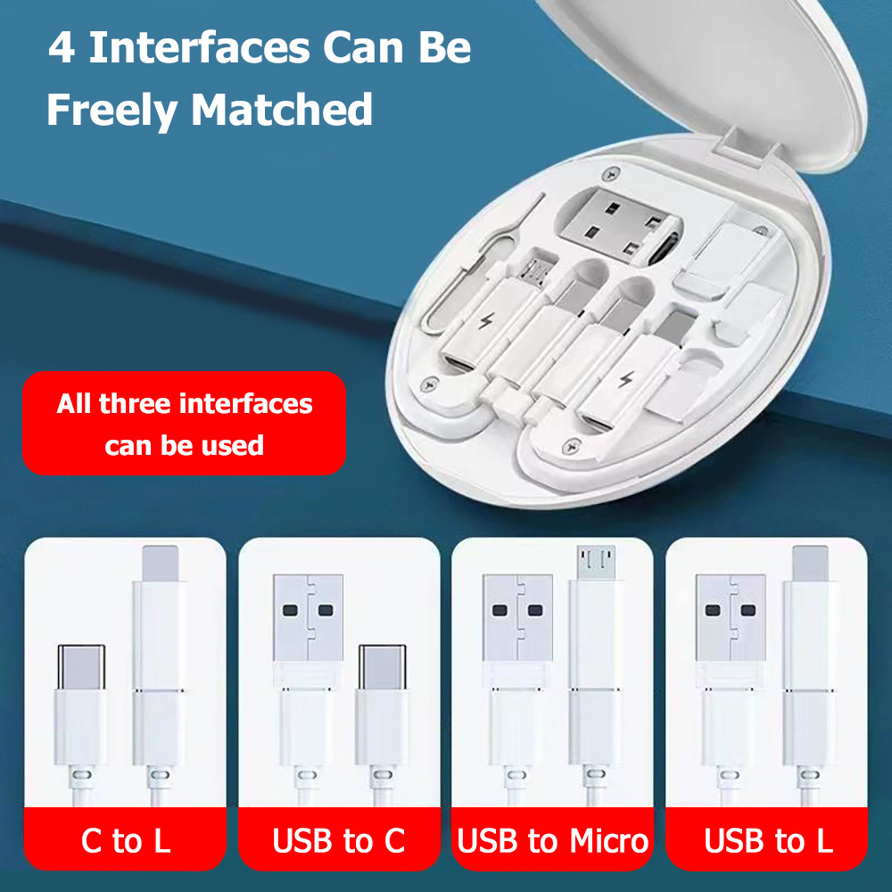 6 in 1 สายเคเบิลข้อมูลมัลติฟังก์ชั่นสําหรับ USB-AB-C 60W PD Fast Charge ที่วางโทรศัพท์มือถือสายชาร์จ ขนาดพกพา - รูปที่ 3