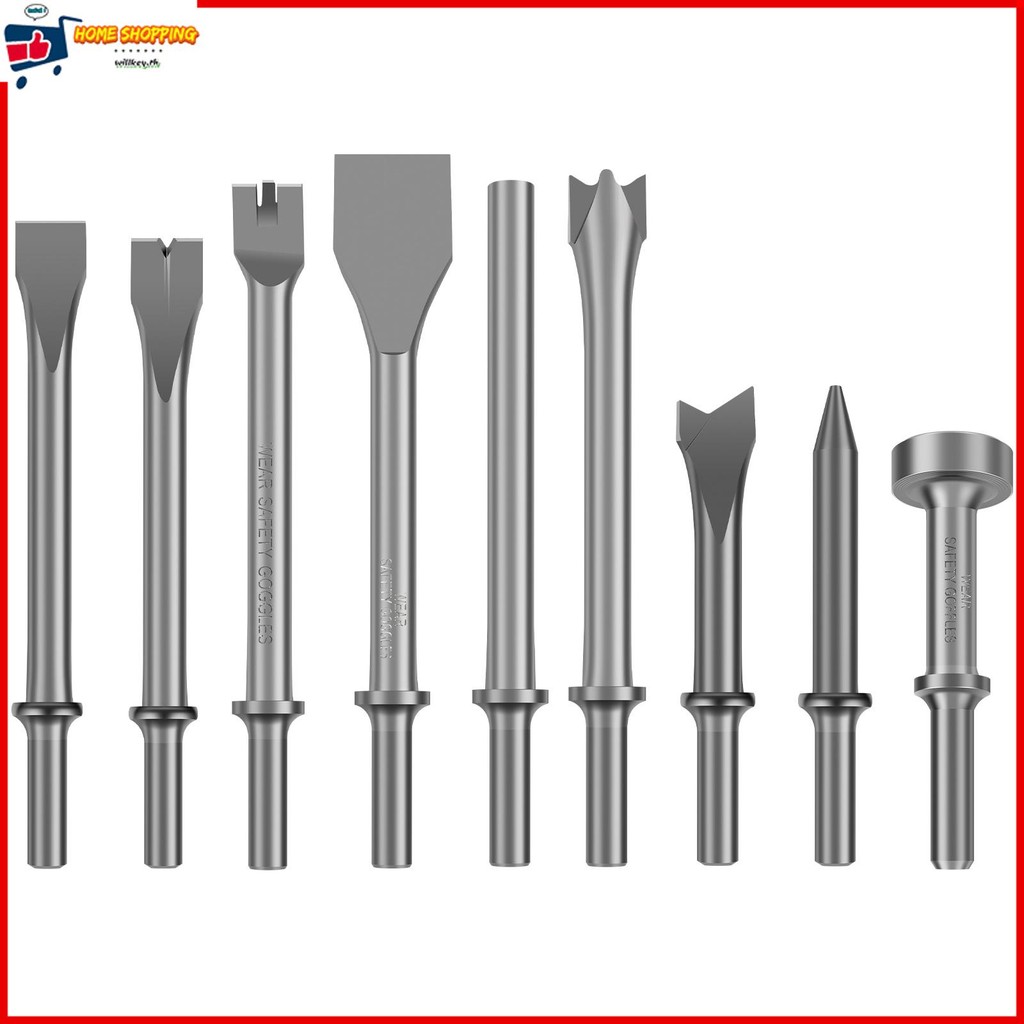 9 ชิ้น Pneumatic Chisel ชุดโลหะ Air Hammer Bits ชุด Air Chisel Bits สําหรับกระเบื้องก่ออิฐคอนกรีตหิน
