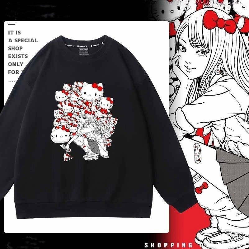 แจ็กเก็ตวอร์มคอปั๊กรอบกลม Junji Ito Tomie Hello Kitty เหมาะสำหรับคู่รัก