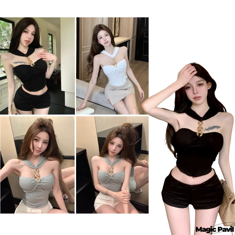 【Magic】พร้อมส่ง | สายเดี่ยว เซ็กซี่และทันสมัย เสื้อสายเดี่ยวคอห้อย โซ่โลหะเท่ๆ ดีไซน์เซ็กซี่เร้าใจ FY927#1