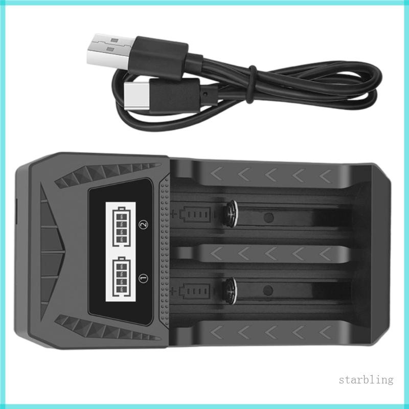 Star Double Slot Type C ชาร์จจอแสดงผล LCD สําหรับแบตเตอรี่ 18650 26650 3 7V