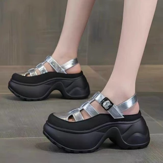 One for all พร้อมส่งจากไทย TX729 รองเท้าเเตะส้นหนาผู้หญิงเปิดส้น มีสายรัดข้อเท้า หนา8CM กันลื่น ใส่สบาย สำหรับผู้หญิง