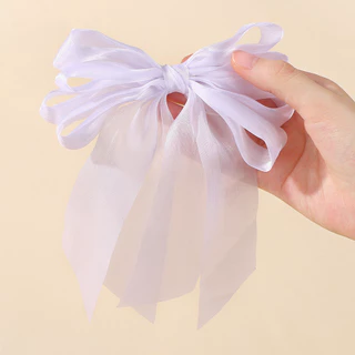 กิ๊บติดผมโบว์ขนาดใหญ่ สไตล์หวานสำหรับผมหางม้า ทำจาก organza สีดำ