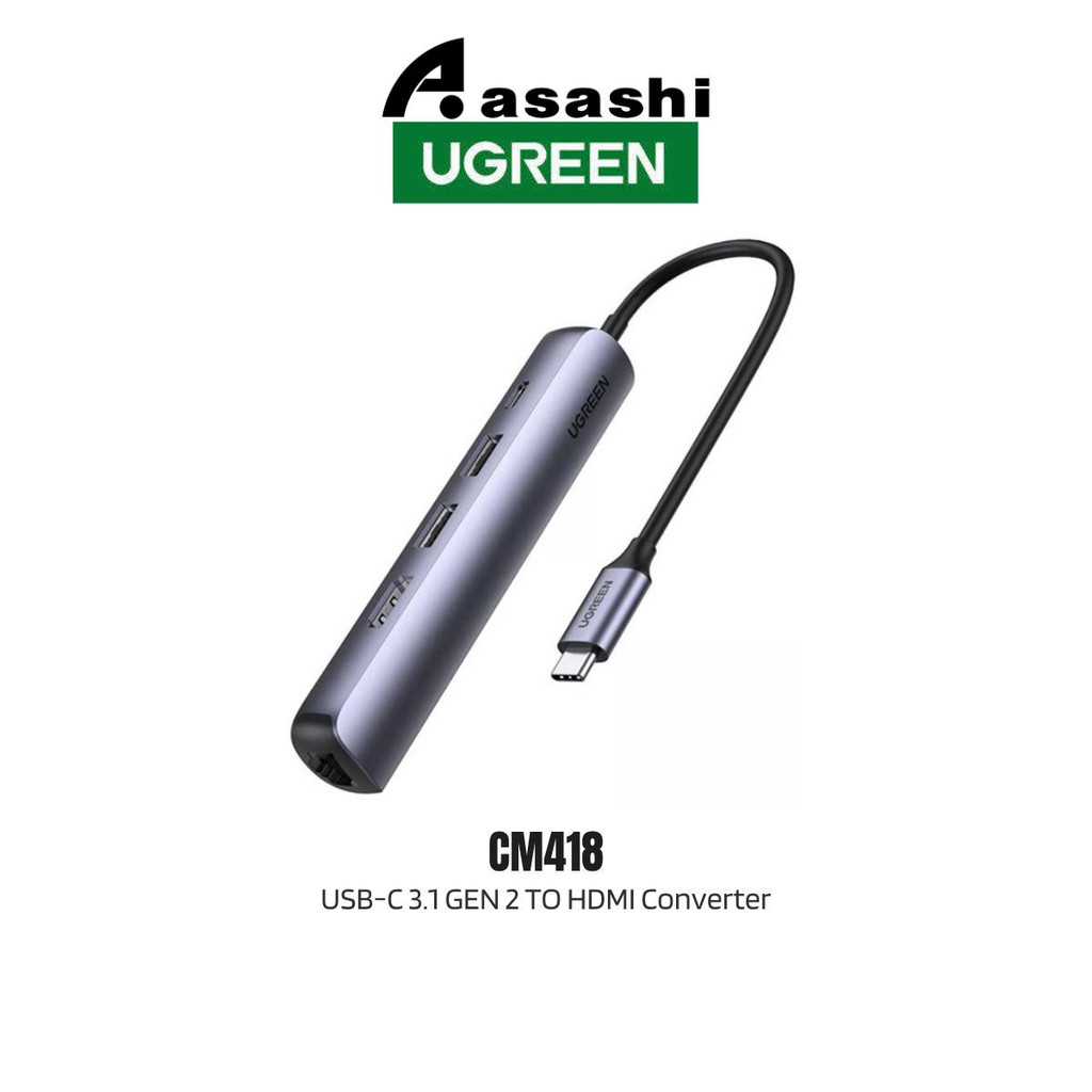 UGREEN CM418 USB-C 3.1 GEN 2 TO HDMI 4K@60HZ+2*USB-A 3.0+RJ45 GIGABIT+PD3.0 100W ALUMINIUM CASE (4IN