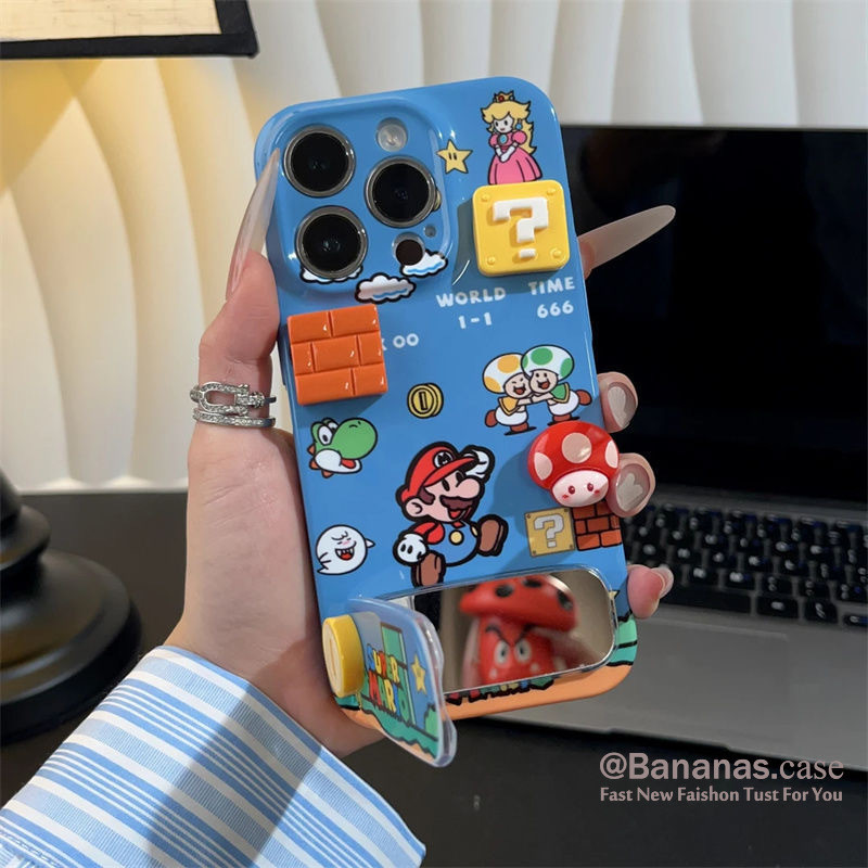 ใช้งานร่วมกับ iPhone 16 15 14 13 12 11 Pro Max X Xr Xs Max 7 8 Plus SE2020 เคสโทรศัพท์ 3D DIY การ์ตูนอะนิเมะ Mario + Mioor Stand Bling Clear ฝาครอบโทรศัพท์