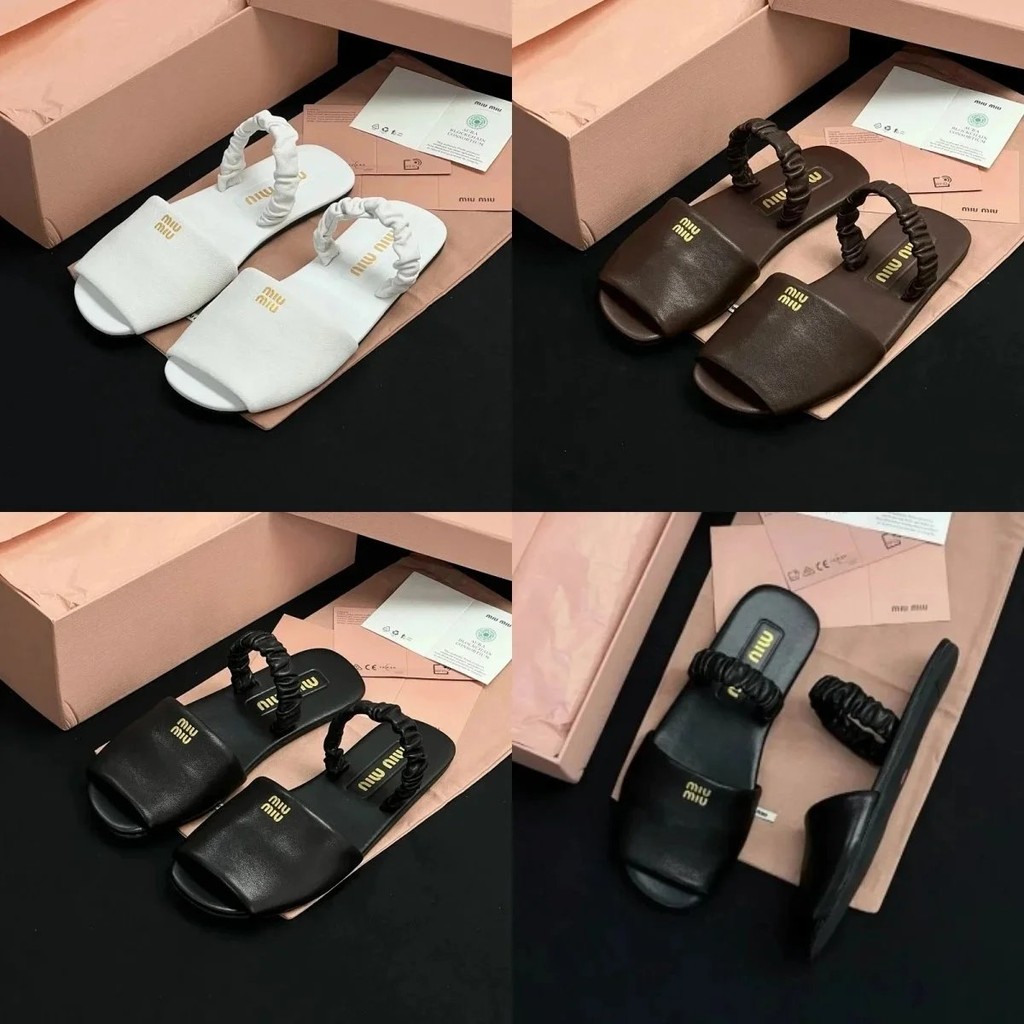 รองเท้าแตะทรงปลาสองส้น สไตล์ย้อนยุคสำหรับผู้หญิง จาก MiuMi Miumi