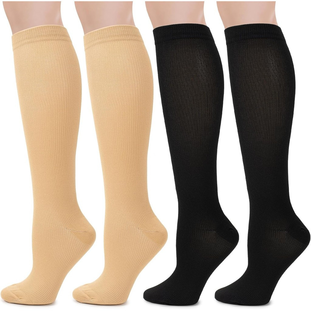 2 Pairs Compression Socks for Women Men, Flight Compression Stocking Socks, knee-high support socks 