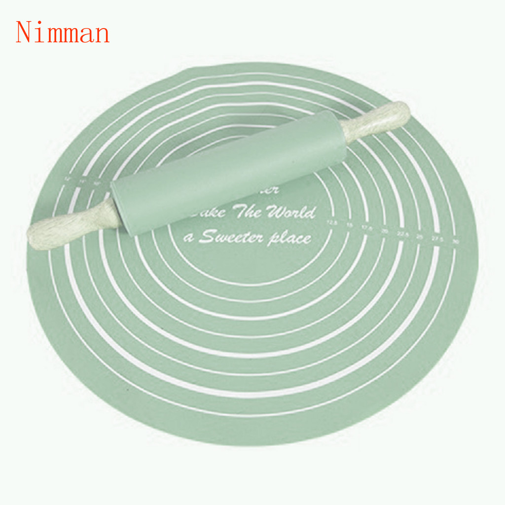 【ได้รับใน 1-3 วัน 🔥】2in1 ซิลิโคนเบเกอรี่ Rolling Pin ชุดนวดชุดไม้ Rolling Pin Non-Stick ซิลิโคน Baking Mat Dough Pad Pastry Board