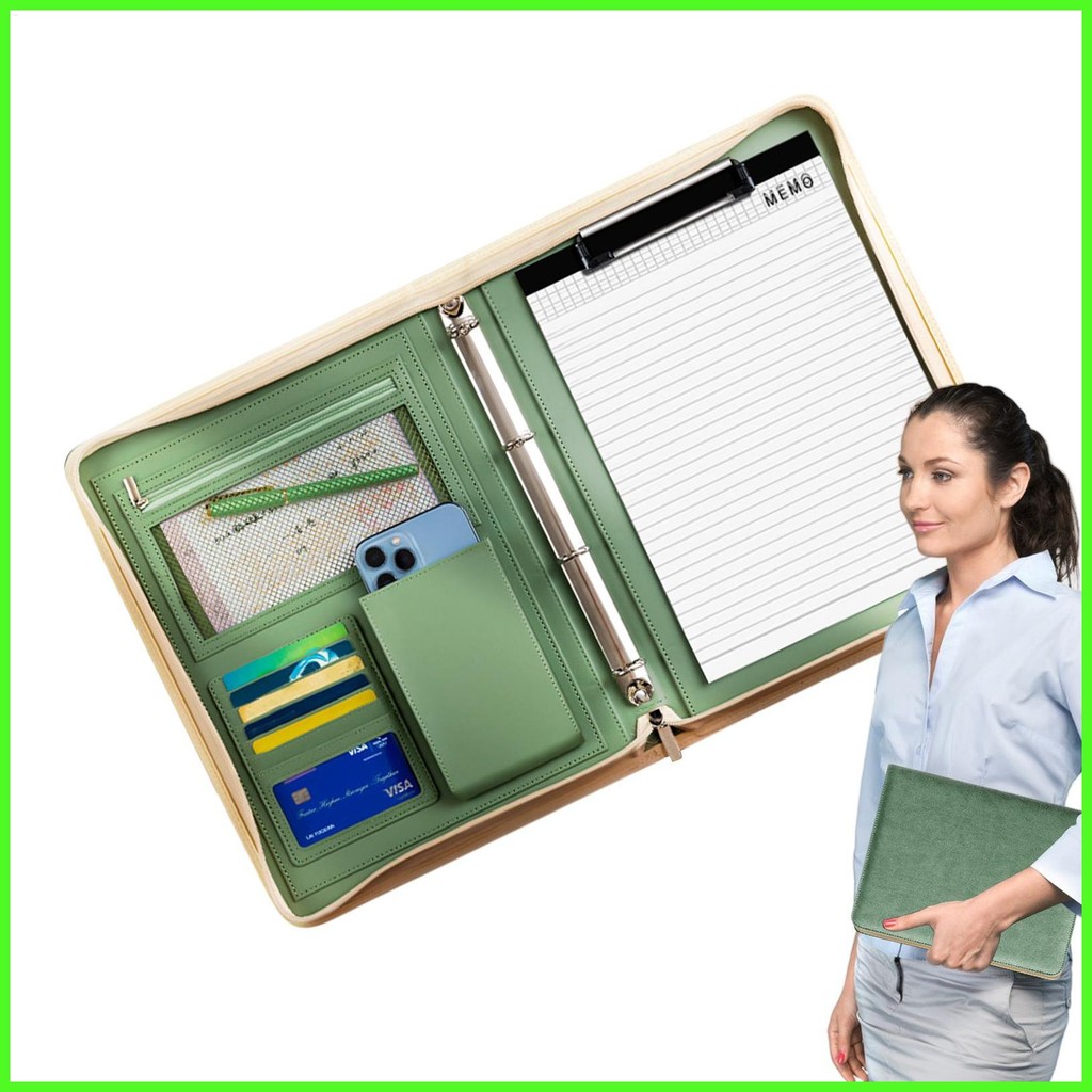 โฟลเดอร์หนังธุรกิจ Padfolio Resume Legal Pad ธุรกิจ Folio Organizer พร้อม A4 Notepad Resume Binder c