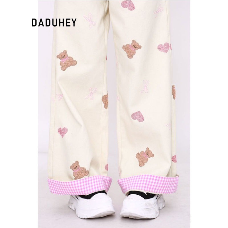 DaDuHey Straight Jeans Women's Korean-Style Retro Bear Embroidery Sweet Girlish Style Wide-Leg Pants | 113 - รูปที่ 5