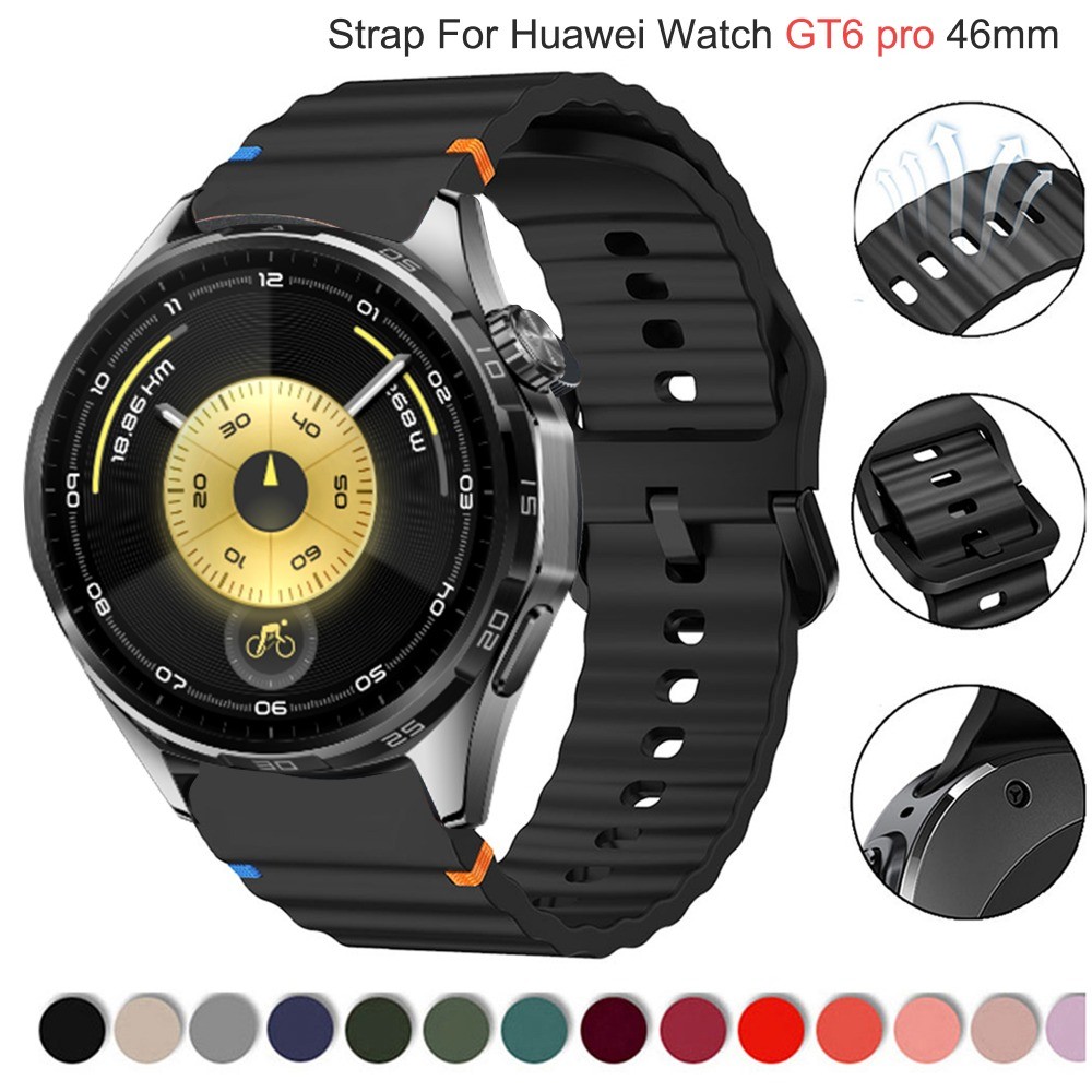 22มม.20มม.สายBreathableสําหรับHuaweiนาฬิกาGT6/GT6pro 46มม.42มม.ซิลิโคนWaveและเย็บReplacemenสายรัดข้อมือสําหรับHuawei GT5 GT4 46มม.สายนาฬิกา
