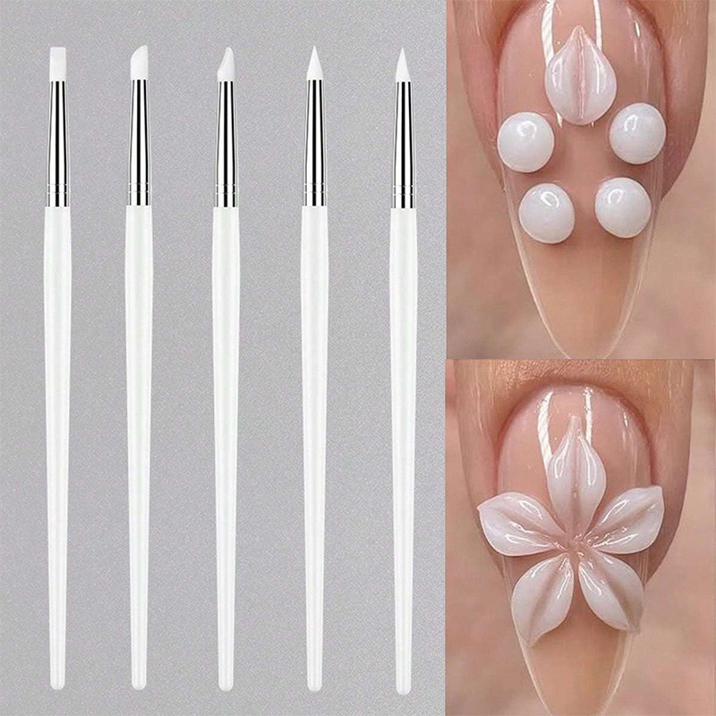 5 ชิ้น/เซ็ตซิลิโคนการสร้างแบบจําลองปากกา UV Gel ขัดเล็บแปรง 3D ภาพ DIY Dotting แปรงภาษาโปลิชคําปากกา Professional DIY เล็บเครื่องมือ
