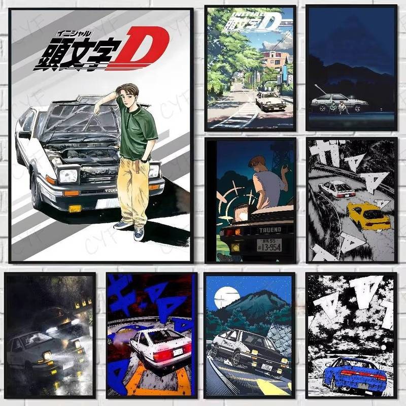 Initial D Takumi Fujiwara AE86 Canvas Wall Art Anime Car Room Decor