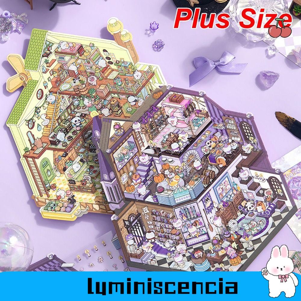 LUMINESCIA Cabin Scene Pocket Sticker, Visual Stacking Plus Size Landscape Sticker, DIY Cartoon Stic