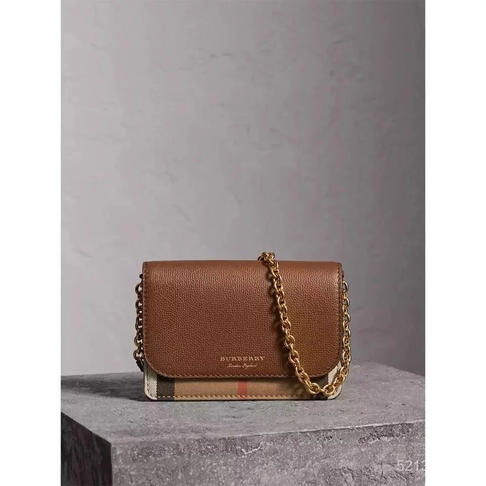BURBERRY BURBERRY BURBERRY BBR Female Bag Chain Bag Small Bag หนังแท้ลายสก็อตคลาสสิก