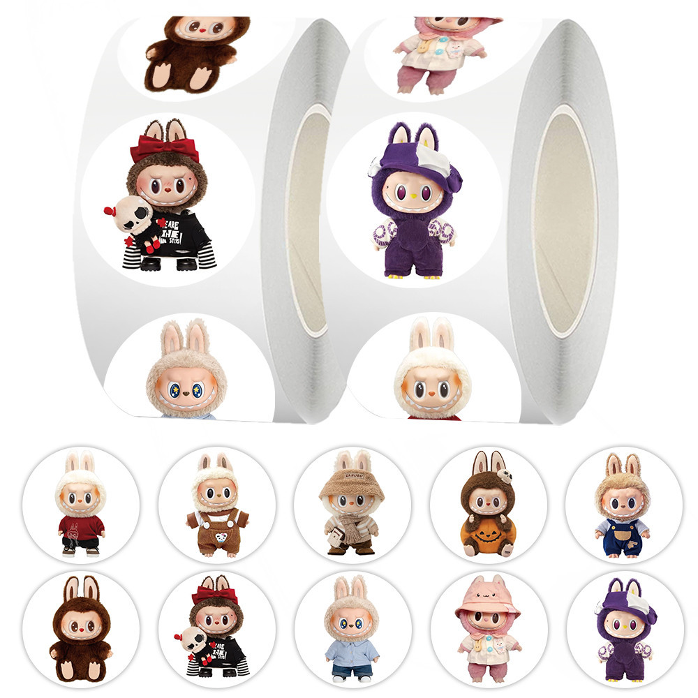 Labubu circle little sticker 500ชิ้น สติกเกอร์ กันน้ำรูปแบบที่แตกต่างกัน