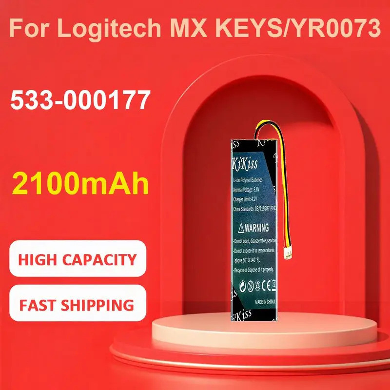 แบตเตอรี่ KiKiss สําหรับ Logitech MX KEYS/YR0073,533-8000177,2100mAh
