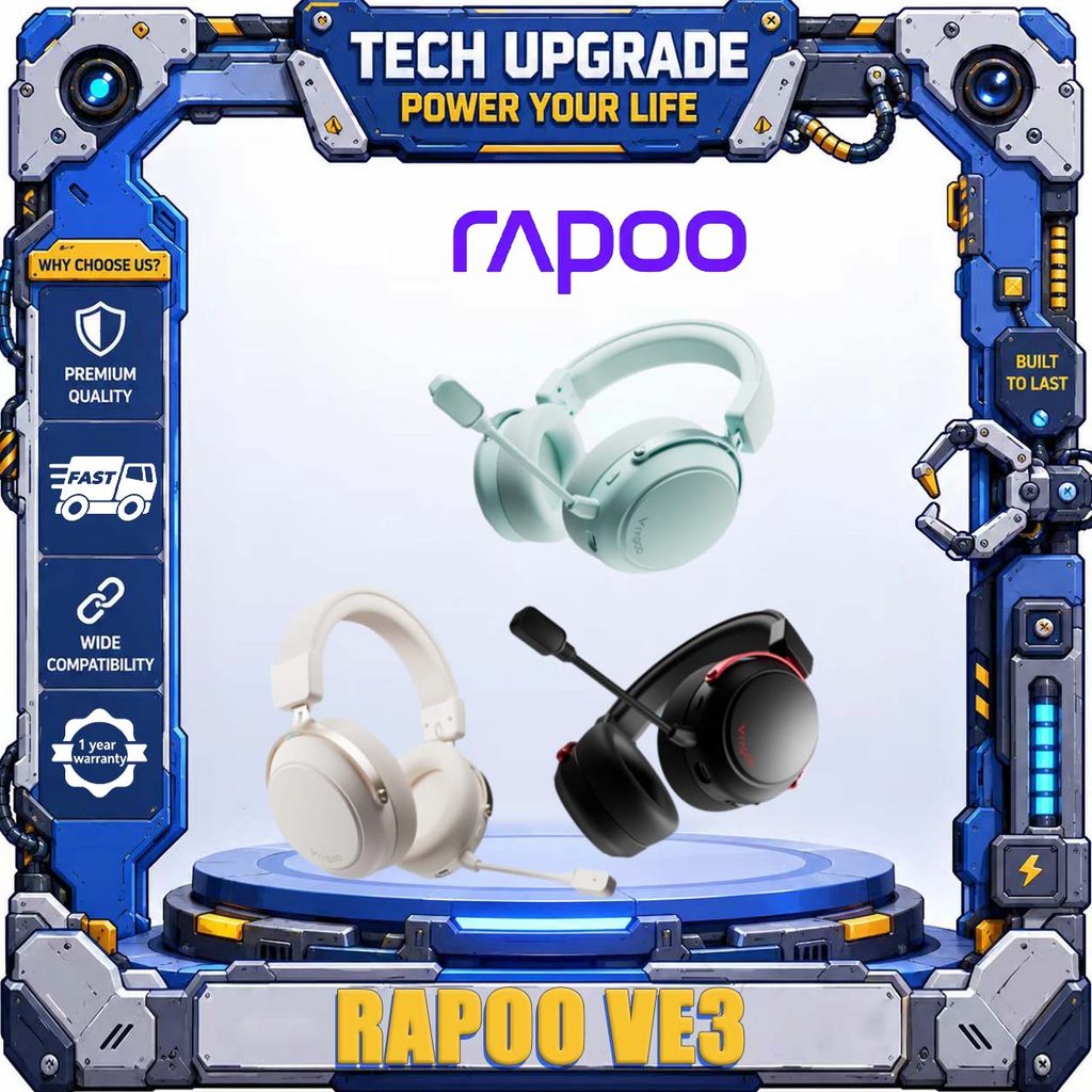 RAPOO VE3 ชุดหูฟังการแข่งขันไร้สายหูฟังสําหรับเล่นเกมสี่โหมดคอมพิวเตอร์บลูทูธพร้อมแบตเตอรี่แบบถอดเปล