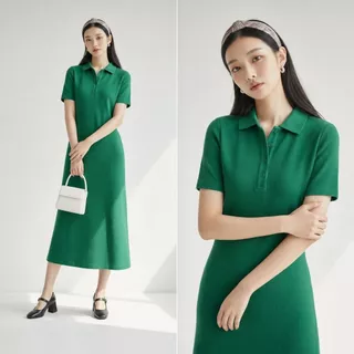 Lorra เดรสโปโลคอปก แขนสั้น ผ้ายืด ทรงตรง พลัสไซซ์ สาวอวบ M-3XL