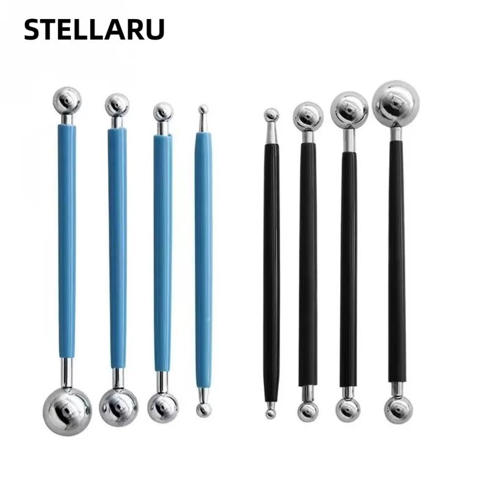 STELLARU 4pcs Clay เครื่องมือ, Dotting Sculpting เค้กตกแต่งเครื่องมือประติมากรรมการสร้างแบบจําลอง, Double-Ended โลหะ Ball การสร้างแบบจําลองเซรามิคชุด