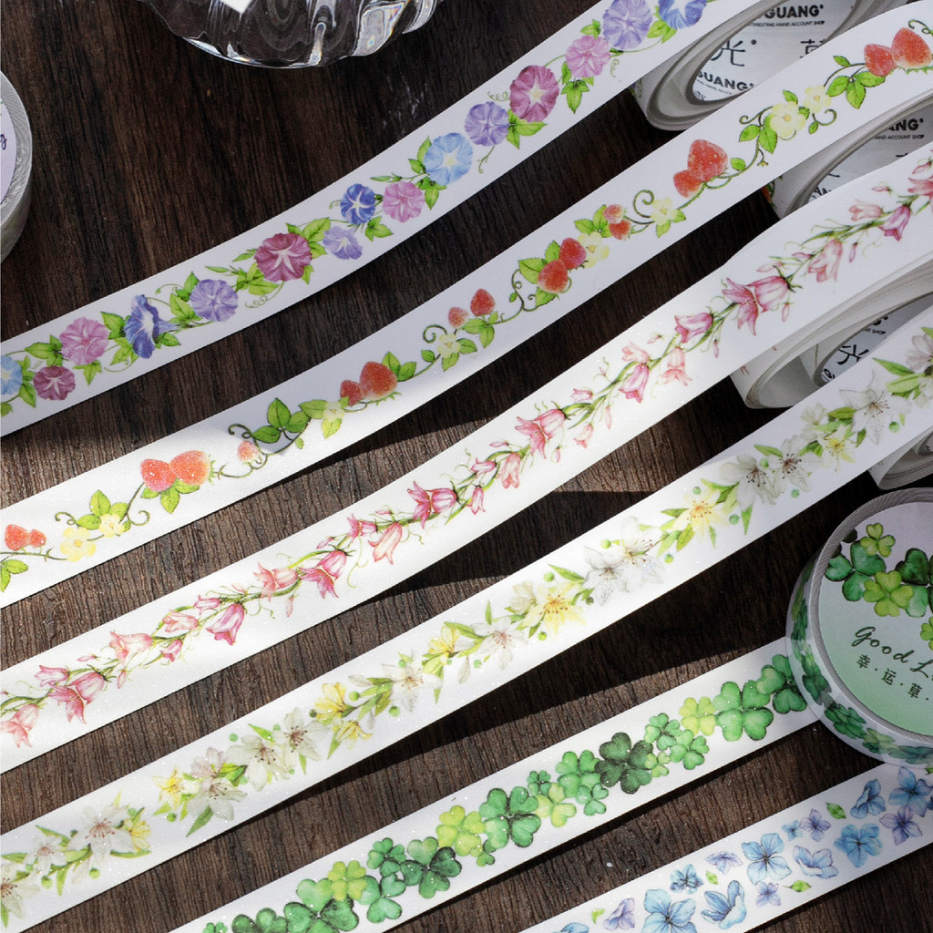 เทปภาษาดอกไม้ Psalm Series กระพริบทราย Light Face Flower Series คู่มือตกแต่ง Collage ฐานวัสดุรอบสติกเกอร์